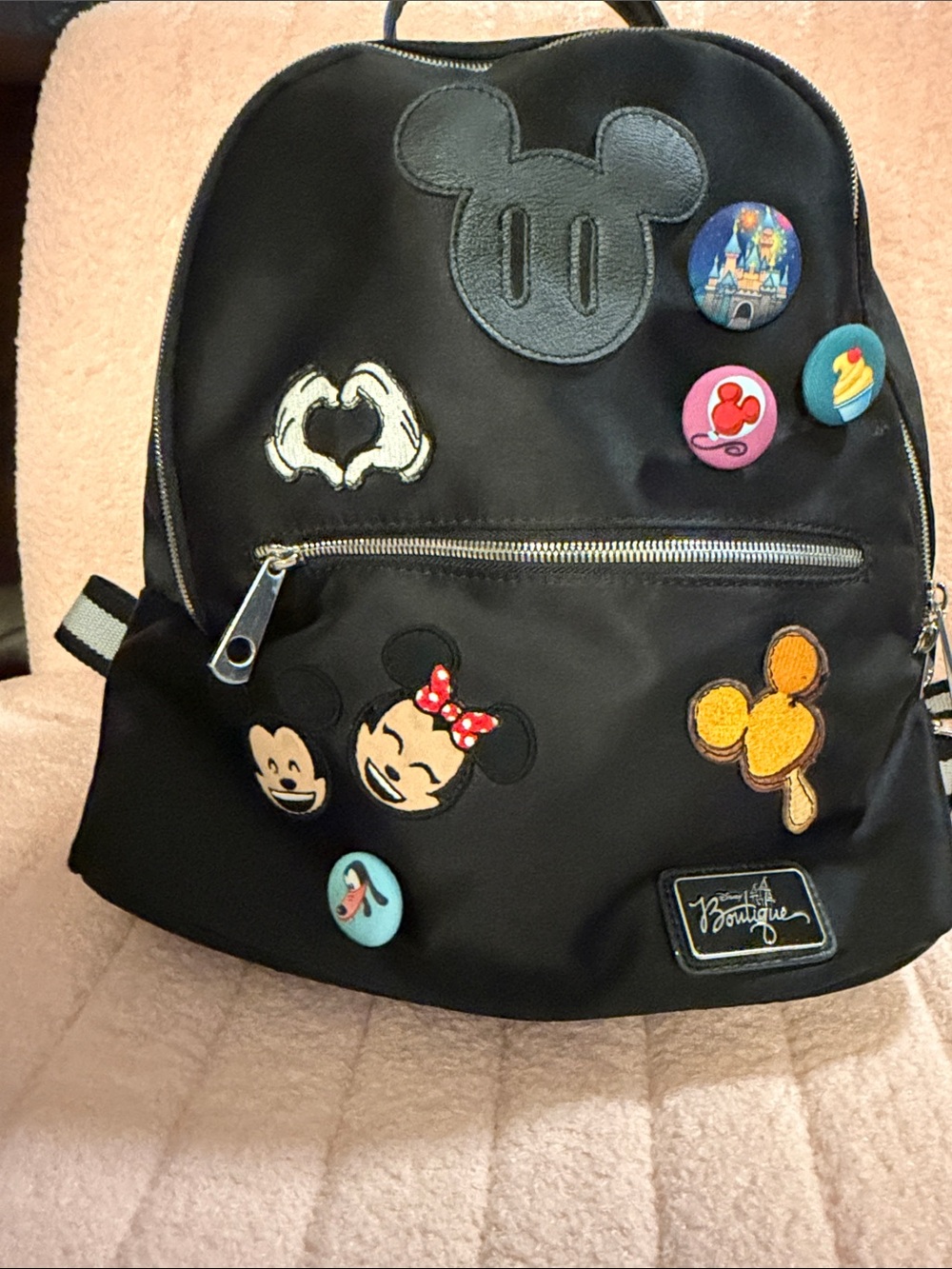 Disney Boutique Mickey Mouse Disney Patch and Pin Black Backpack